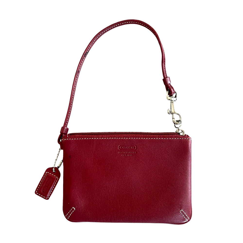 COACH Leatherware Small Smooth Red Leather Y2K Top Zip Wristlet Hang Tag
